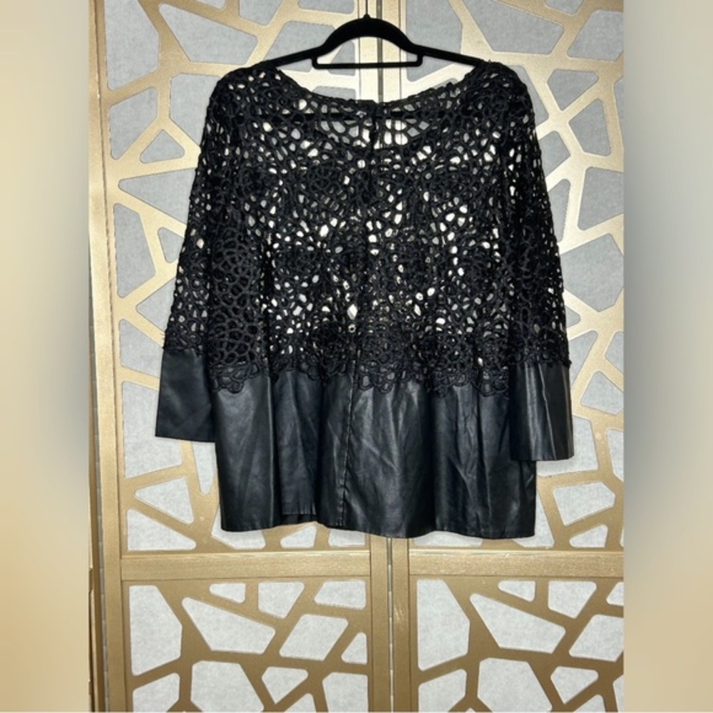 Garcia  Embroidered‎ Top with Faux Leather Trim